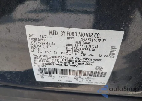 2022 Ford Explorer Xlt z USA, uszkodzony, nr VIN 1FMSK7DH2NGA34897